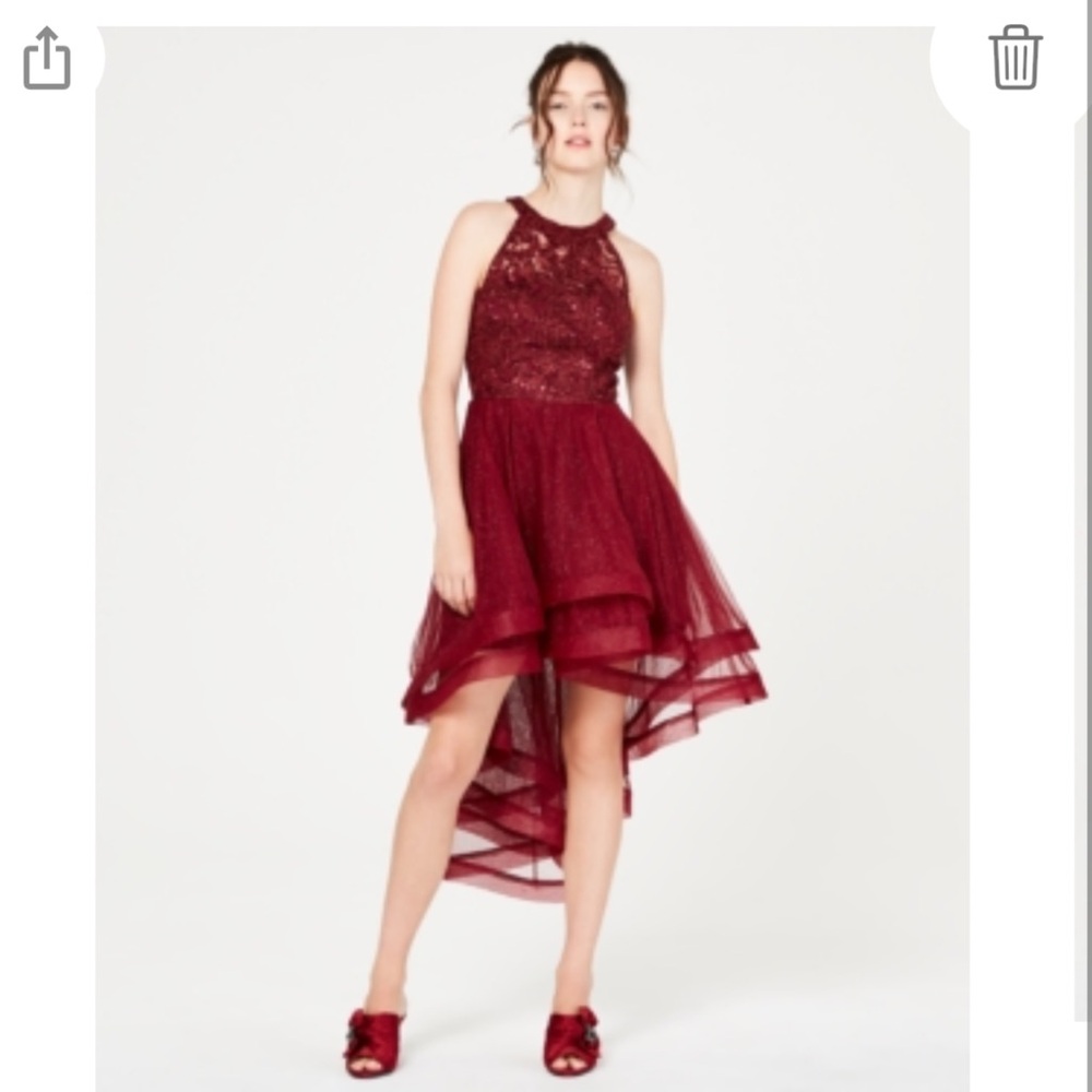 Say Yes to the Prom Juniors' Illusion Embroidered High-Low Gown Size 7 NWT